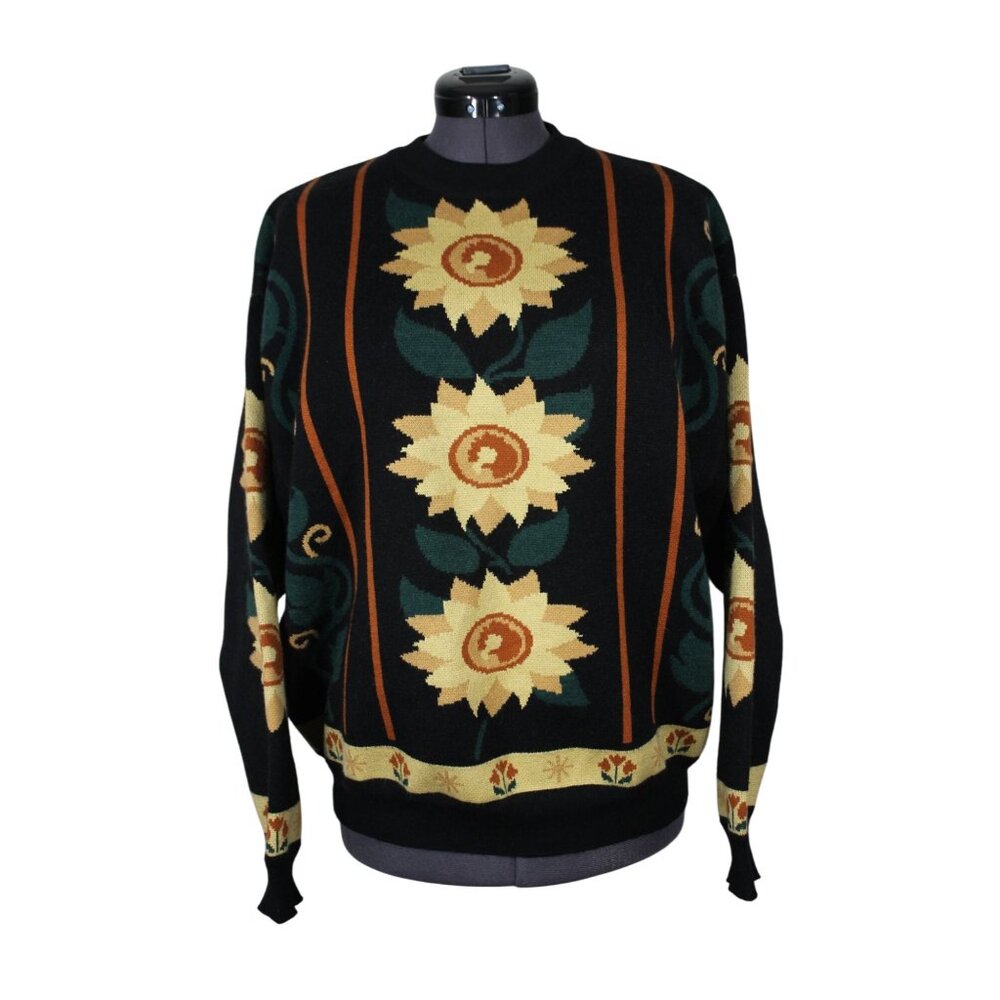 Chemical Girl youth women's oversized sunflower knit crew neck sweater L